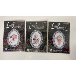 Cross-Stitch Kit Christmas Lace Ornaments Mouse Teddy Bear Cat NEW Lot of 3